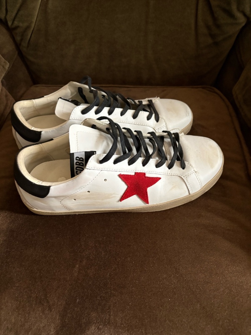 White Leather Sneakers with Red Star Accent
